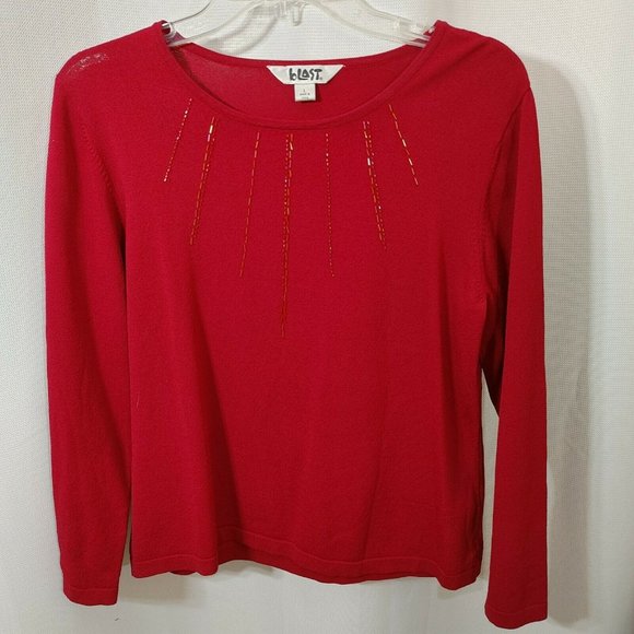 Womens Blast Size Large Red Long Sleeve Knit Top V - Picture 2 of 7